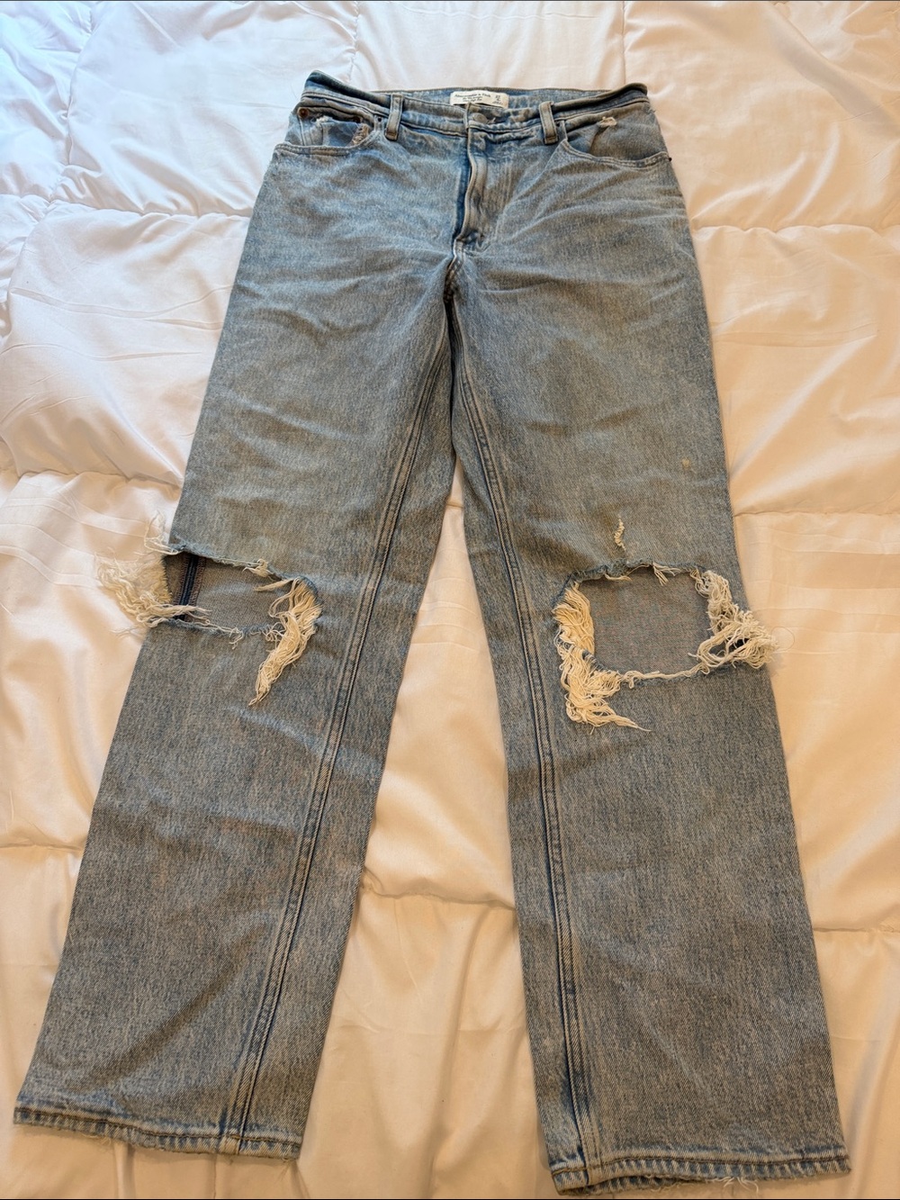 Abercrombie & Fitch Light Blue Straight Leg Ripped Jeans